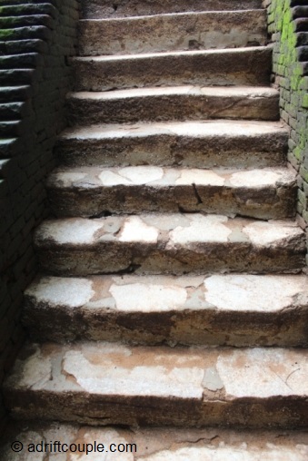 The marble staircase leading to the climb up the Sigiriya Rock Fortress