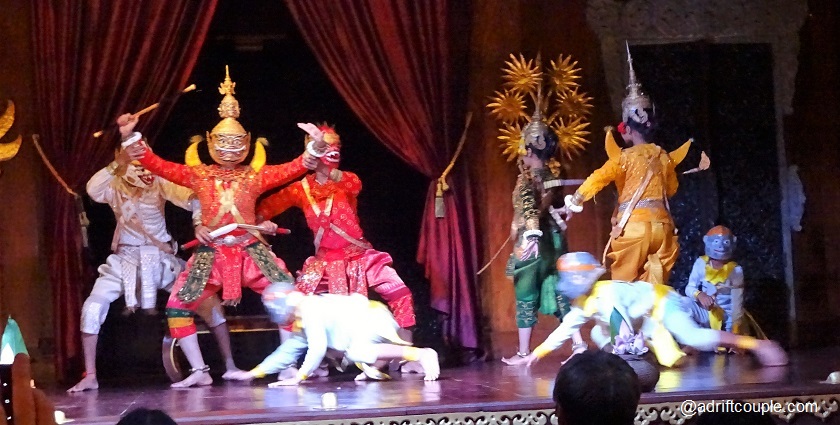 A battle scene from Khmer Ramayana in Apsara Theatre, Siem Reap, Cambodia.