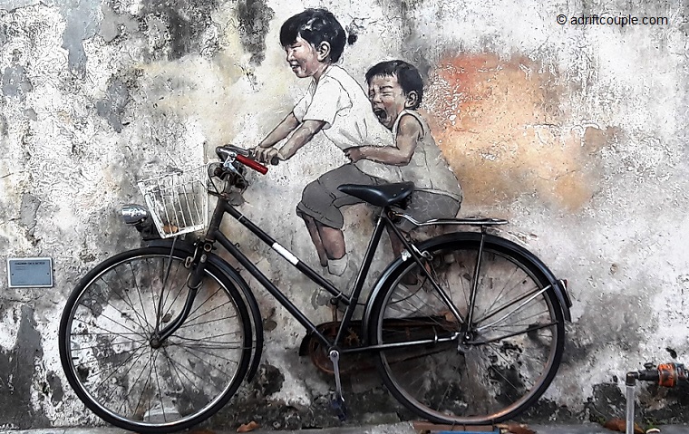 Little Children on Bicycle, Penang Street Art, Malaysia