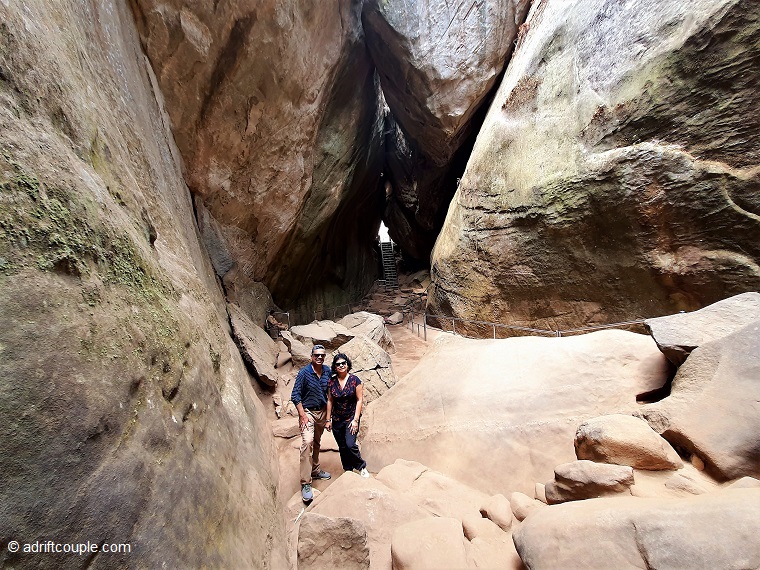 At Edakkal Caves (Wayanad, Kerala) with engravings dating 6000 years back to the Neolithic Age (New Stone Age).